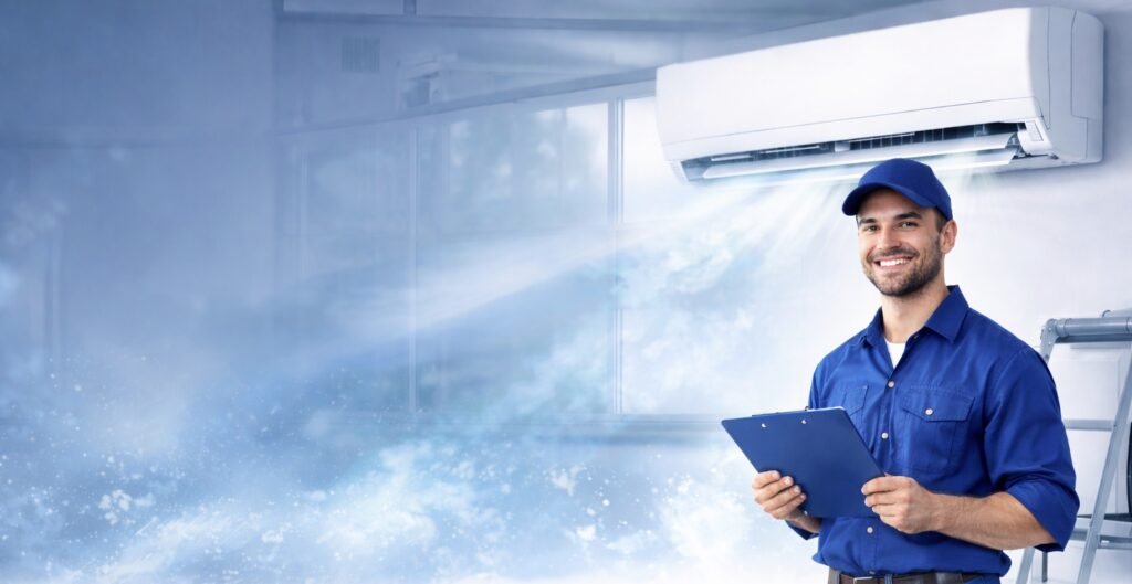 aircond repair Kuala Lumpur technician servicing wall-mounted air conditioner